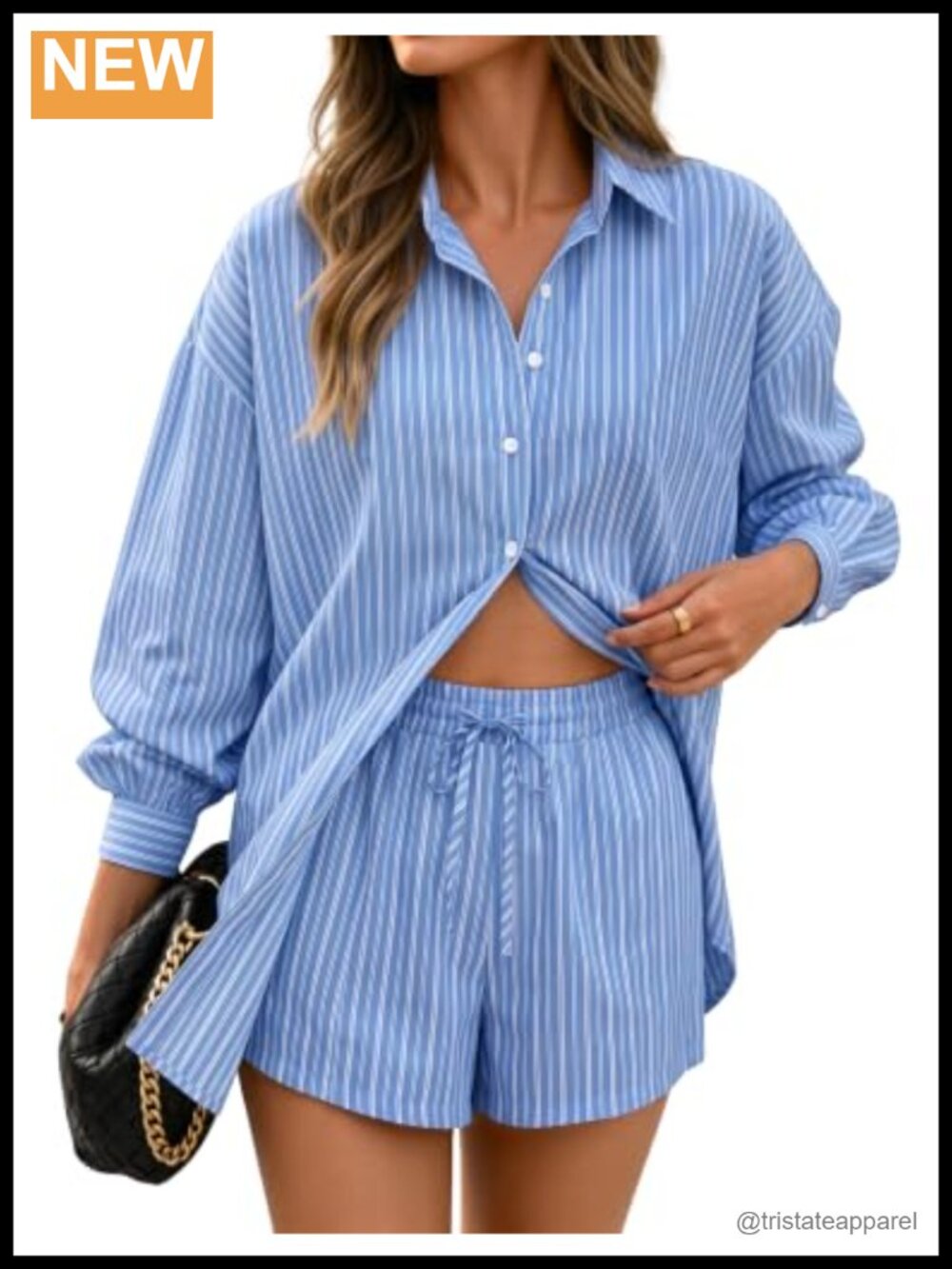 Women's 2-Piece Striped Plaid Shorts Set Button Down Oversized Lounge Outfit